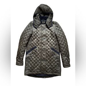 Zara women’s army green quilted zip up jacket with hood Size XS